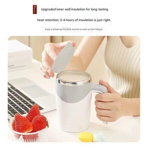 Rechargeable Self-Stirring Coffee Mug, 2025 Upgrade, Automatic Magnetic Stirring, Stainless Steel, Portable, with Lid (white)