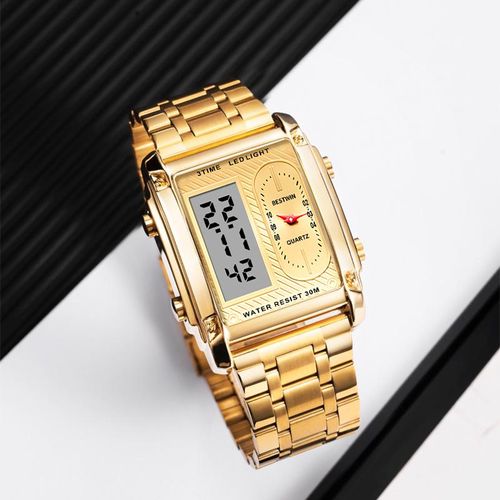 men's square creative dual-movement multifunctional sports watch, featuring a luxurious triple-time design, water resistance, luminous dial, ​Exuding a minimalist aesthetic, it is elegant, durable, and the perfect choice for everyday wear.​​ digital quart