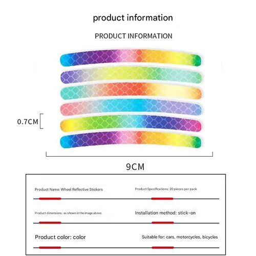 20 Pcs 2.76'' Universal Reflective Wheel Rim Stripe Decal Sticker for Motorcycle, Car, Cycling, Bike, Night Safety Decoration