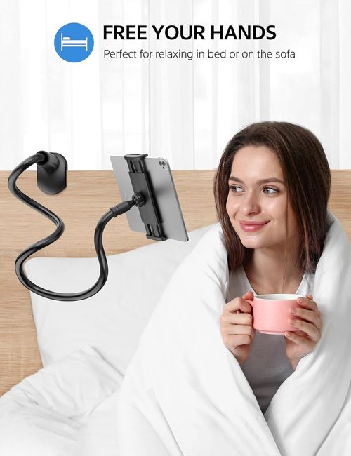 Gooseneck Tablet & Phone Holder — Adjustable Bedside Stand, 360-Degree Rotating Clamp Mount