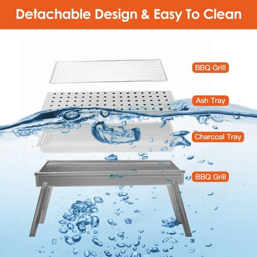 Foldable Charcoal BBQ Grill,Shelf Stainless Steel Grill Net Easy Setup Portable Tabletop Barbecue Grill for Camping Picnic Outdoor Party