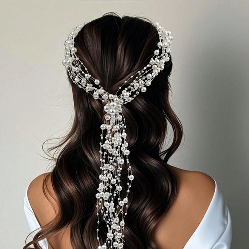 Pack of 6 Faux Pearl Hair Vine Strings (1M Each) | Flexible DIY Bridal Headpiece & Tiara for Wedding Hair Accessories | Adjustable, Beaded Hair Chain for Women