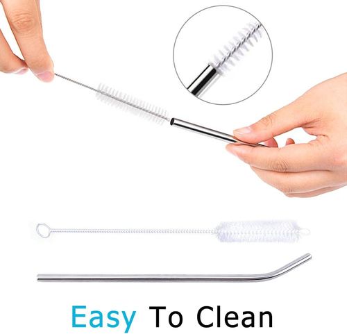 Metal Straws, Stainless Steel Drinking Beverage Straws, Reusable Metal Straws Set with Washing Brushes for Drinking Stirring