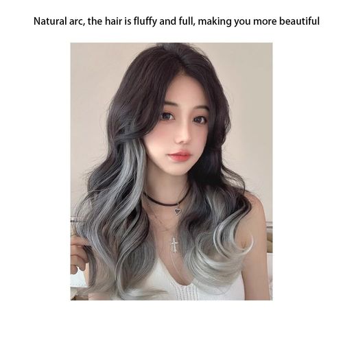 Synthetic Long Curly Gradient Wig with Paris Painted Patches - Increased Hair Volume, Fluffy Hair Extensions