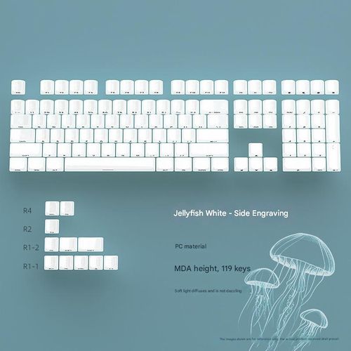 Jellyfish White Keyboard - MDA profile, 119 keys, side-printed legends, translucent PC material, supports backlighting.