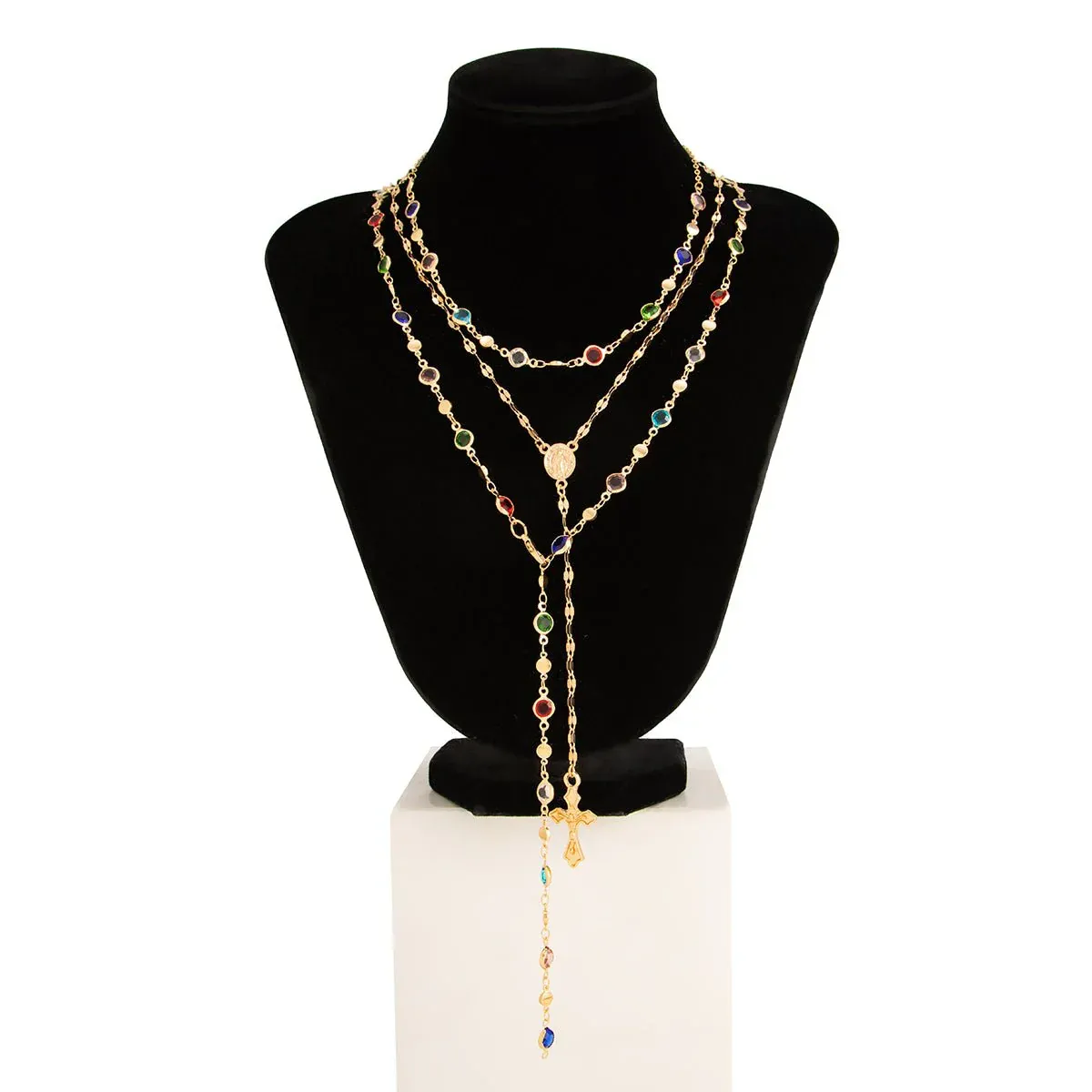 Bohemian style alloy chain necklace set for men and women, featuring a bohemian style crystal pendant and colorful crystal pendant, suitable for everyday casual wear and holiday gifts.