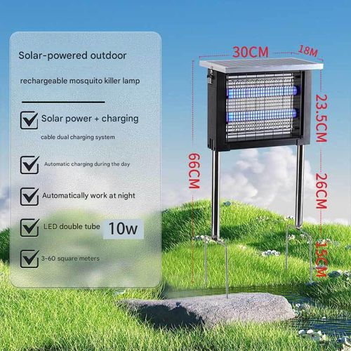 Extra-large solar-powered outdoor mosquito killer lamp, portable high-power rechargeable mosquito and fly killer, suitable for pest control in yards, gardens, backyards, RVs, campsites, ponds, and other places.