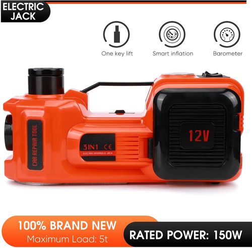 5-ton electric jack, 12V electric vehicle jack set, with electric impact wrench and tire inflator, remote controller with LED light, suitable for tire changing of cars, SUVs and sedans, emergency repairs (cash on delivery).