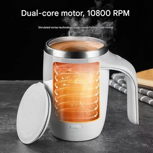 Rechargeable Self-Stirring Coffee Mug, 2025 Upgrade, Automatic Magnetic Stirring, Stainless Steel, Portable, with Lid (white)