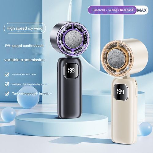 Semiconductor cooling ice pack high-speed mini fan, outdoor portable handheld fan, USB rechargeable, foldable neck fan.