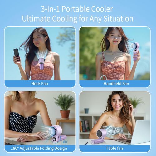 Semiconductor cooling ice pack high-speed mini fan, outdoor portable handheld fan, USB rechargeable, foldable neck fan.