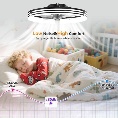 Ceiling Fans with Lights and Remote, 20'' Low Profile Ceiling Fan, 1-6 Wind Speeds, 3000-6500K Dimmable Flush Mount LED Fan Light, Modern Fandelier Ceiling Fans for Bedroom