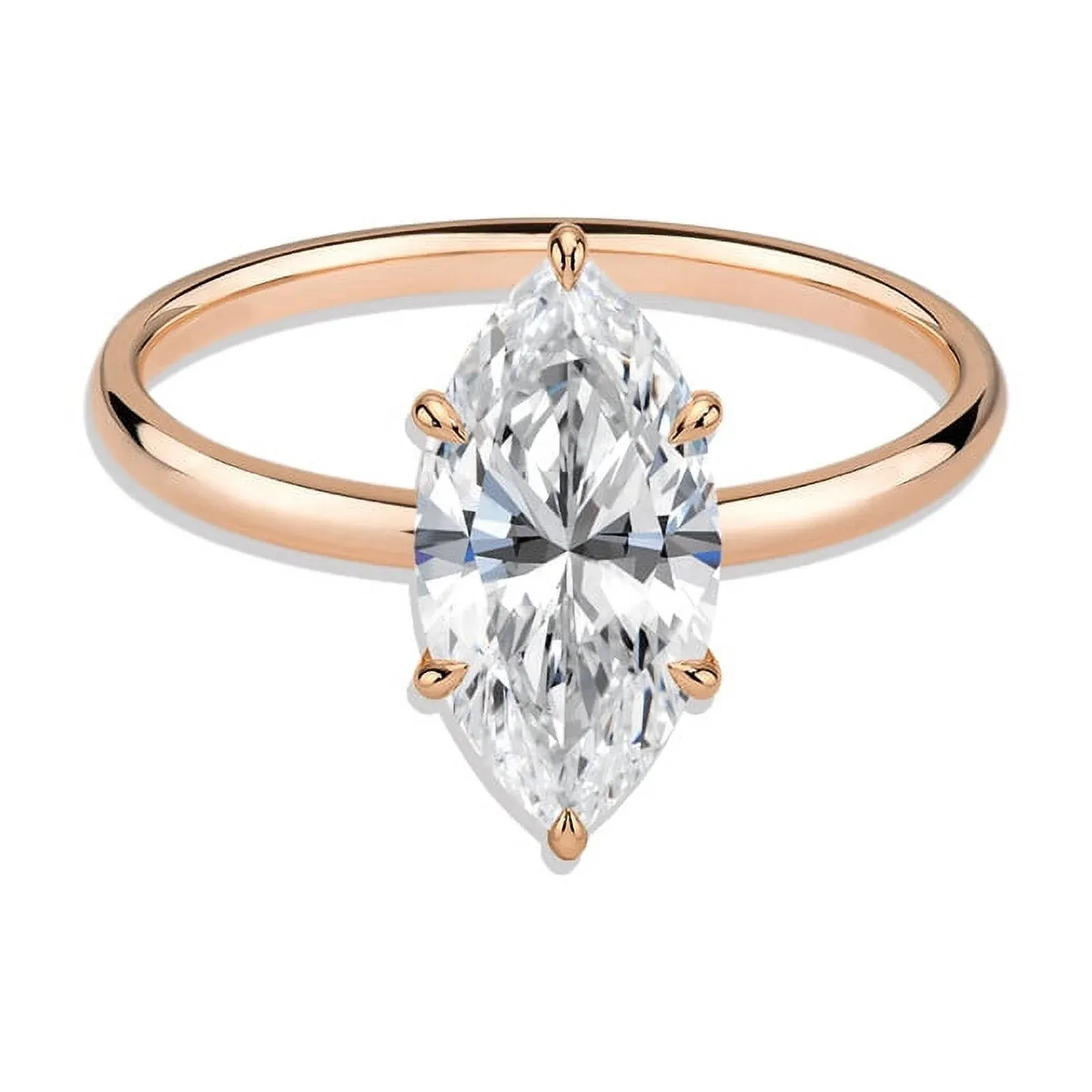 Marquise-cut diamond ring, plain band ring, fashionable and luxurious ring