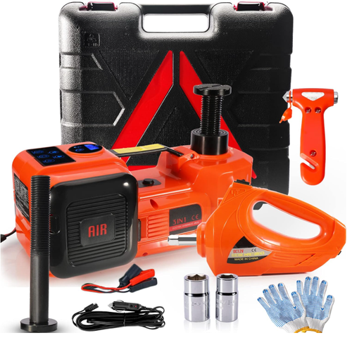 5-ton electric jack, 12V electric vehicle jack set, with electric impact wrench and tire inflator, remote controller with LED light, suitable for tire changing of cars, SUVs and sedans, emergency repairs (cash on delivery).