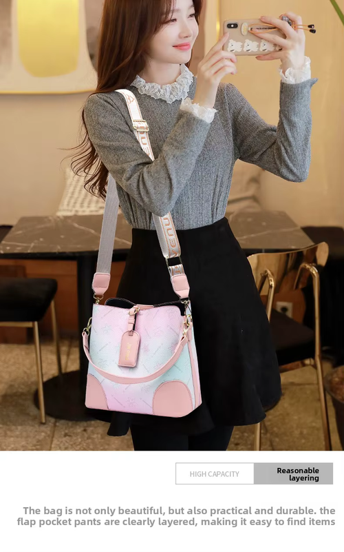 Large capacity women's retro shoulder bag gradient design is elegant, simple and durable, PU material zipper is versatile and fashionablea