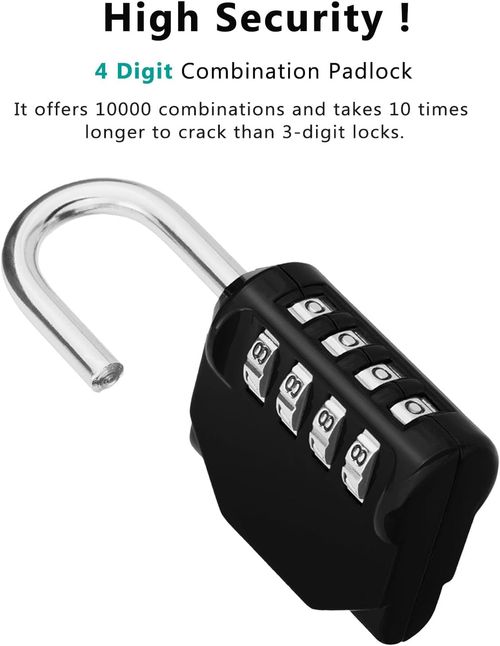 Combination Lock, 4 Digit Combination Padlock for School Gym Sports Locker, Fence, Toolbox, Gate, Case, Hasp Cabinet Storage (Black)