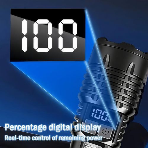 2PACKS High Lumen Rechargeable LED Flashlights Ultra-Bright Flashlights 5 Modes With COB Light Tactical Accessories  Zoom-able Torch Handheld Digital Display Flashlight  For Outdoor Emergency Signaling Backyard BBQ Adjust Brightness Labor Day spotlight