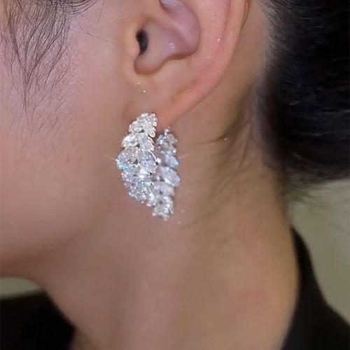 2025 New Fashion Trend Unique Design Elegant and Exquisite Zircon Leaf Earrings For Women Jewelry Wedding Party Premium Gifts