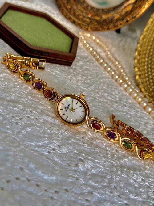 Women's Elegant Multicolor Artificial Gemstone Decorated Quartz Watch, Exquisite Trendy Wristwatch, Fashionable Watch As Gift, Jewelry Bracelet Watch