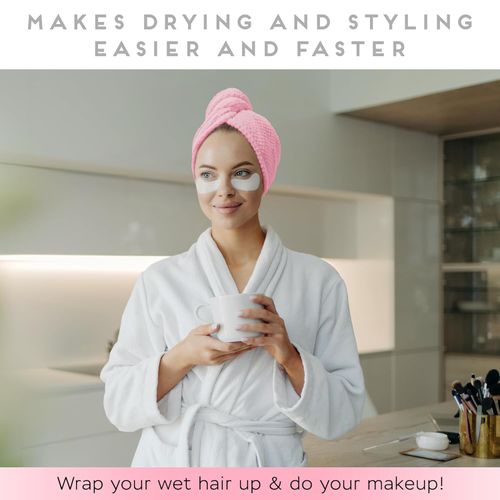 Microfiber women's hair drying towel, anti-frizz and quick-drying, suitable for all hairstyles, highly absorbent, and lightweight (pink).