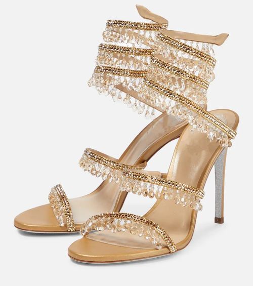 New crystal pendant snake-shaped rhinestone tassel high-heeled sandals (cash on delivery) High-end women's beautiful shoes 235