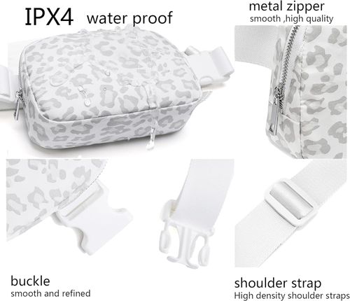 Adjustable-Strap Waist Pack — Suitable for Running, Hiking, Travel, and Fitness White Leopard Print