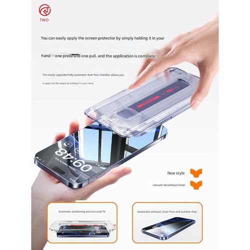 Suitable for Apple iPhones, this tempered glass screen protector features a dust-free application process, high-definition clarity, full coverage, and is shatterproof and drop-resistant.