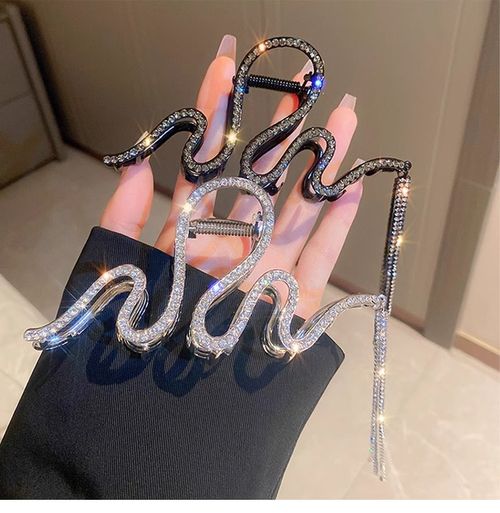 FMURY Glitter diamond tassel chain scrunchie clip female back of plate hair clip hair accessories