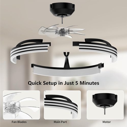 Ceiling Fans with Lights and Remote, 20'' Low Profile Ceiling Fan, 1-6 Wind Speeds, 3000-6500K Dimmable Flush Mount LED Fan Light, Modern Fandelier Ceiling Fans for Bedroom