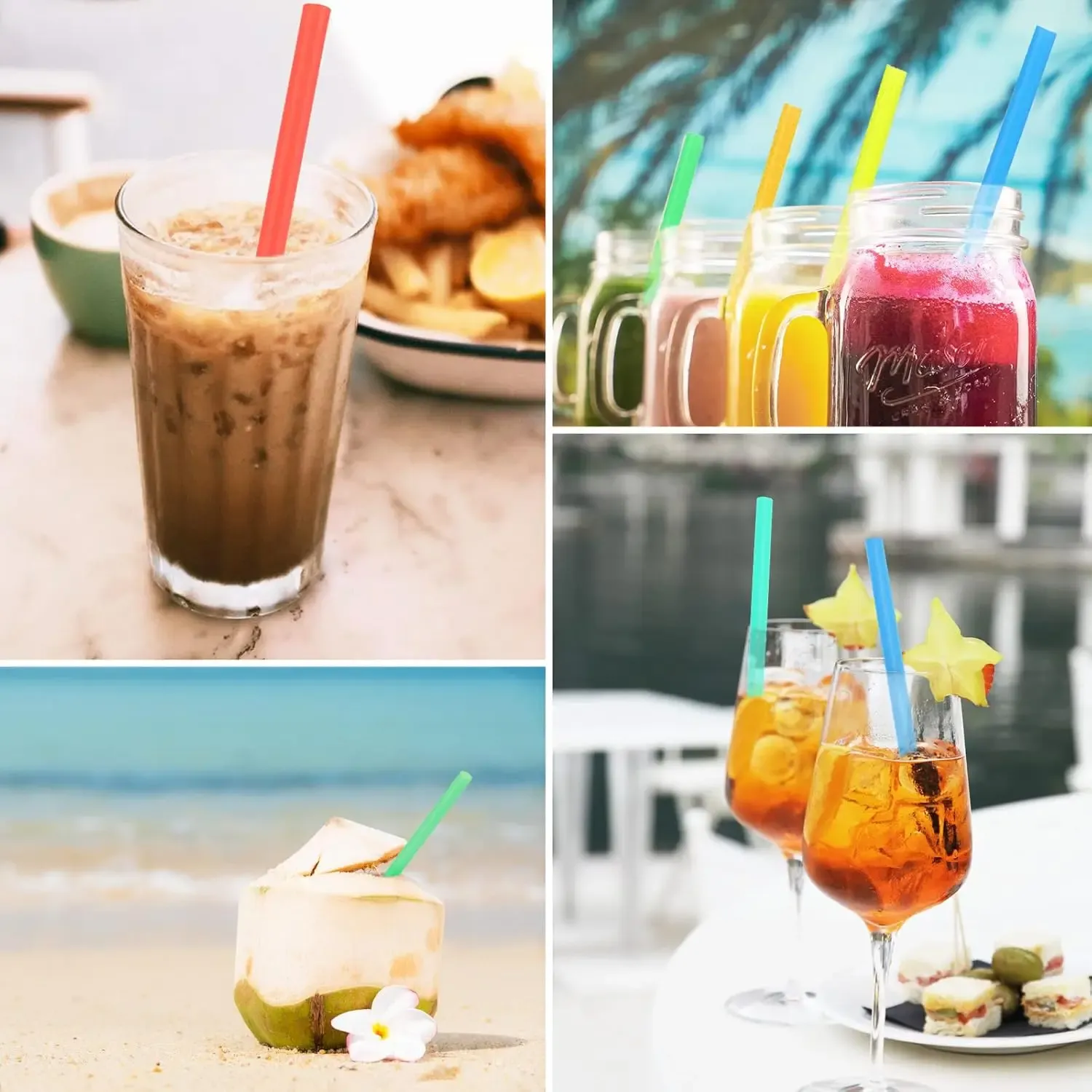 100pcs Colorful Reusable Plastic Drinking Straws with Straw Cap, 0.24 Inch Diameter, DIY Craft Straw for Cocktails & Drinks, Party Supplies