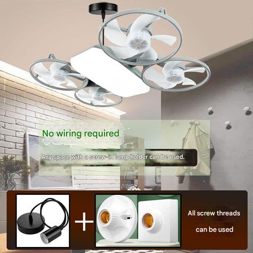 2-in-1 LED Ceiling Fan E27 Foldable, Silent, with Remote Control and Dimmable Light - Modern and Practical Design (White, 1 piece) Cash on Delivery