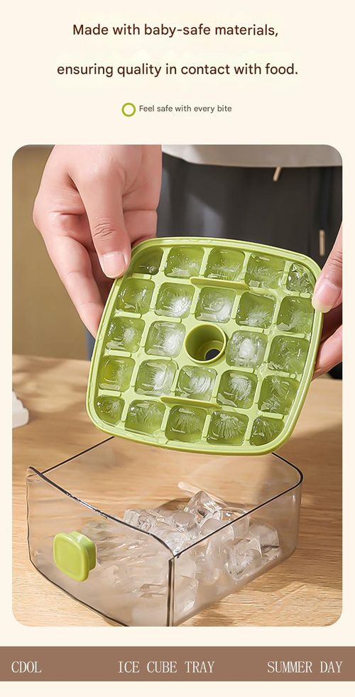 Ice Cube Tray with Lid and Bin Ice Cube Trays for Freezer Ice Tray Ice Mold Ice Maker Containers Box for Drinks Whiskey Beer Cocktail Coffee with 2 Trays and Ice Storage Bin Tweezers (Green)