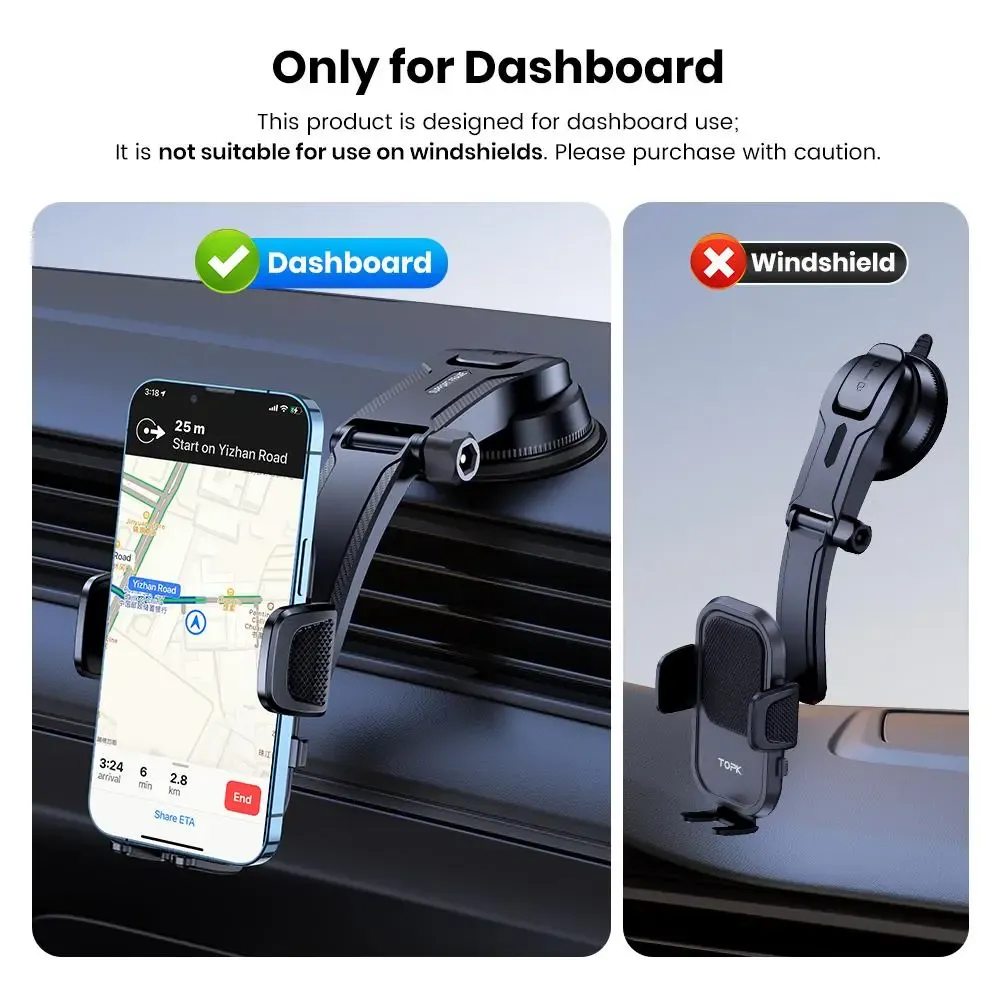 360° Rotation Suction Cup Car Phone Holder, Phone Suction Pad Dashboard Navigation Mount, Universal Smartphone Holder, Adjustable Hands-Free Phone Mount for Car Dashboard