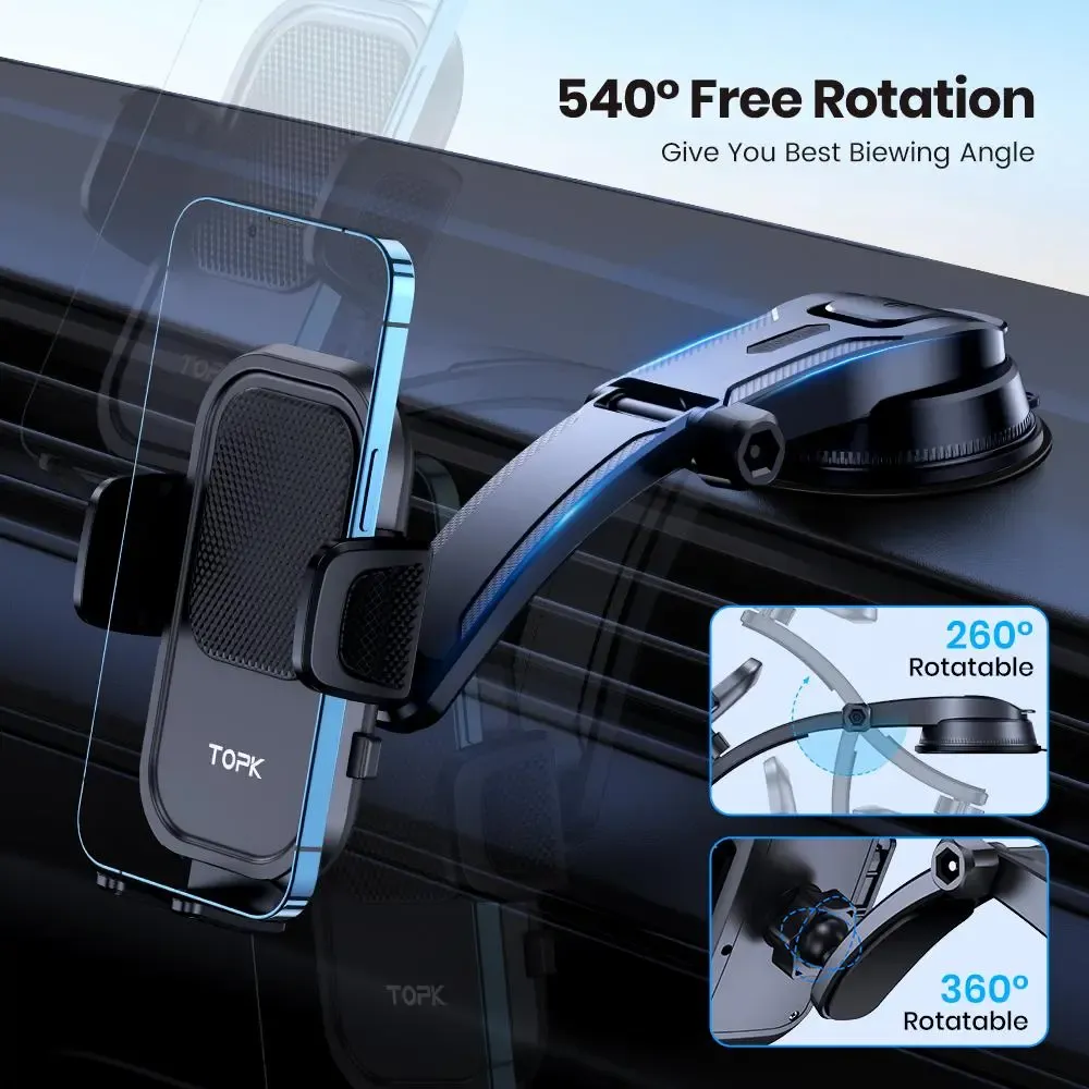 360° Rotation Suction Cup Car Phone Holder, Phone Suction Pad Dashboard Navigation Mount, Universal Smartphone Holder, Adjustable Hands-Free Phone Mount for Car Dashboard