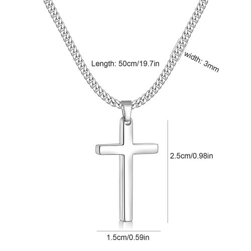 Men's and women's cross necklace, silver cross stainless steel pendant necklace.