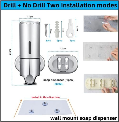 Wall Mounted Soap Dispenser Shower Dispensers Manual Pressing Head Liquid Shampoo and Soap Dispenser for Bathroom, Kitchen,Marketplace Hotel