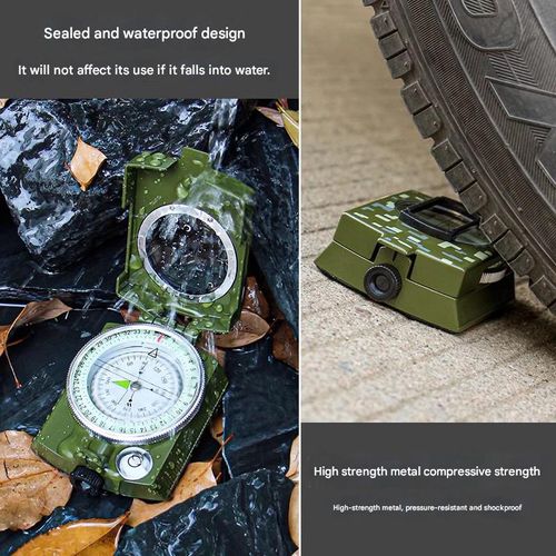 Outdoor lens compass, multi-functional compass with aiming and protractor, includes storage bag, military-grade high-precision compass navigation, professional camping luminous compass, waterproof and shockproof, suitable for hiking, outdoor activities, rock climbing, and camping (cash on delivery).