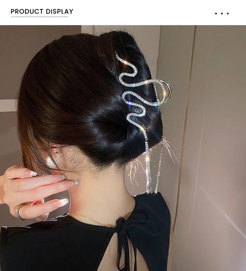 FMURY Glitter diamond tassel chain scrunchie clip female back of plate hair clip hair accessories