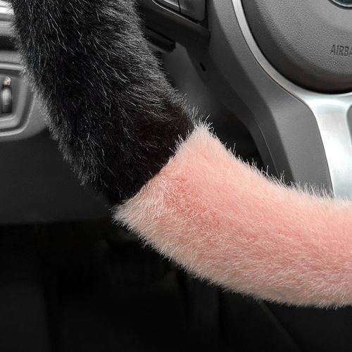 Cute car steering wheel cover with cat ears, universal 38cm, elastic and non-slip, adorable decorative car accessory (pink)