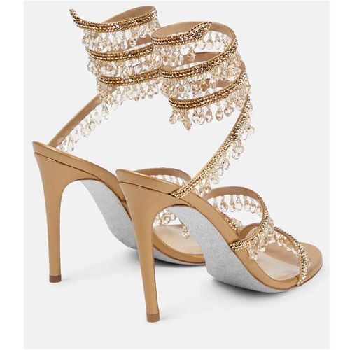 New crystal pendant snake-shaped rhinestone tassel high-heeled sandals (cash on delivery) High-end women's beautiful shoes 235