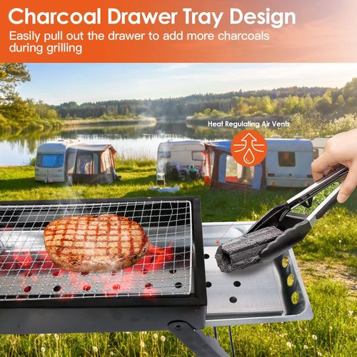 Foldable Charcoal BBQ Grill,Shelf Stainless Steel Grill Net Easy Setup Portable Tabletop Barbecue Grill for Camping Picnic Outdoor Party