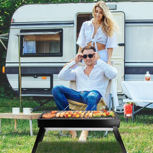Foldable Charcoal BBQ Grill,Shelf Stainless Steel Grill Net Easy Setup Portable Tabletop Barbecue Grill for Camping Picnic Outdoor Party