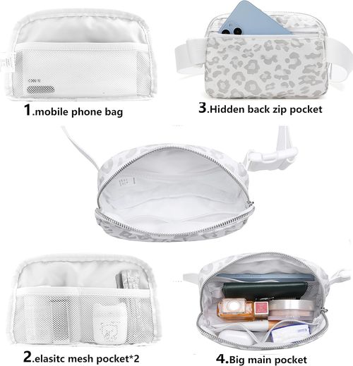 Adjustable-Strap Waist Pack — Suitable for Running, Hiking, Travel, and Fitness White Leopard Print