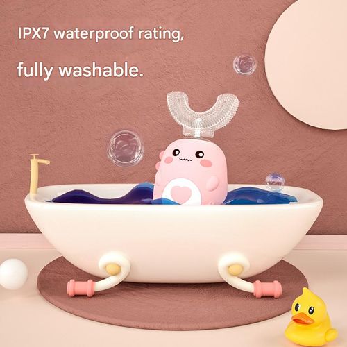 Children's U-shaped electric toothbrush, sonic toothbrush with 3 modes, cartoon dinosaur design, IPX7 waterproof design (suitable for ages 3-7, color shipped randomly)