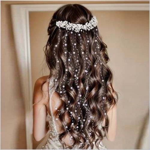 Pack of 6 Faux Pearl Hair Vine Strings (1M Each) | Flexible DIY Bridal Headpiece & Tiara for Wedding Hair Accessories | Adjustable, Beaded Hair Chain for Women