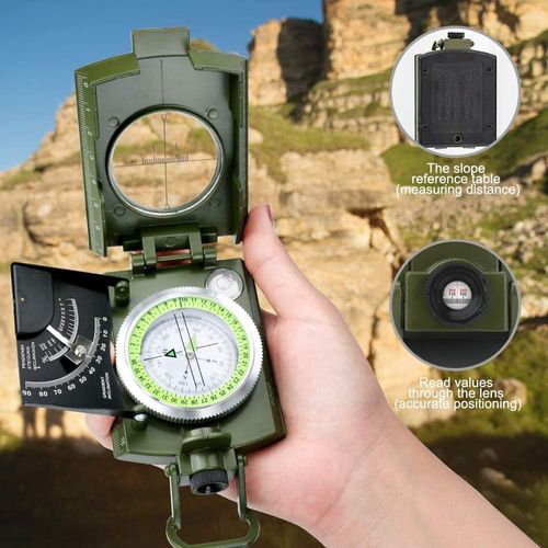 Outdoor lens compass, multi-functional compass with aiming and protractor, includes storage bag, military-grade high-precision compass navigation, professional camping luminous compass, waterproof and shockproof, suitable for hiking, outdoor activities, rock climbing, and camping (cash on delivery).