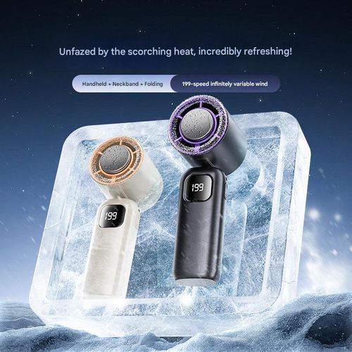 Semiconductor cooling ice pack high-speed mini fan, outdoor portable handheld fan, USB rechargeable, foldable neck fan.