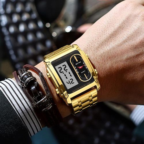 men's square creative dual-movement multifunctional sports watch, featuring a luxurious triple-time design, water resistance, luminous dial, ​Exuding a minimalist aesthetic, it is elegant, durable, and the perfect choice for everyday wear.​​ digital quart