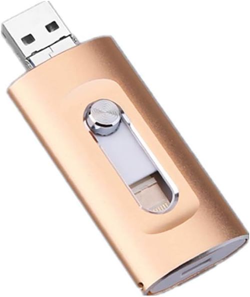Watch-shaped USB flash drive, a 3-in-1 USB 3.0 high-speed mobile flash drive, suitable for mobile phones, tablets, and computers (gold).