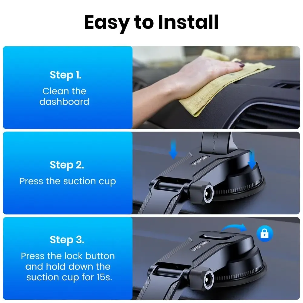 360° Rotation Suction Cup Car Phone Holder, Phone Suction Pad Dashboard Navigation Mount, Universal Smartphone Holder, Adjustable Hands-Free Phone Mount for Car Dashboard